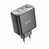 Блок питания сетевой 1 USB, 2 Type-C HOCO CS44A, Smart, 5V, 3.0A, PD 65Вт, цвет: чёрный