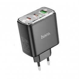 Блок питания сетевой 1 USB, 2 Type-C HOCO CS44A, Smart, 5V, 3.0A, PD 65Вт, цвет: чёрный