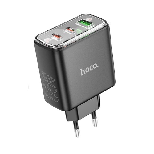 Блок питания сетевой 1 USB, 2 Type-C HOCO CS44A, Smart, 5V, 3.0A, PD 65Вт, цвет: чёрный