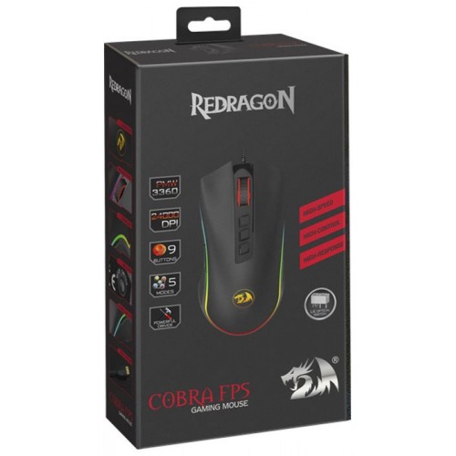 Мышь проводная Defender, RGB, Redragon Cobra, оптическая, подсветка, цвет: чёрный