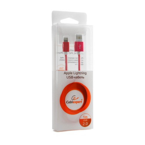 Кабель USB - 8 pin Cablexpert CCB-ApUSBr, 1.0м, круглый, 2.1A, металл, цвет: розовый