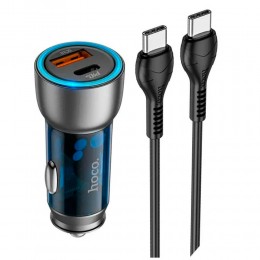 Блок питания автомобильный 1 USB 3.0, Type-C HOCO NZ8, Sprinter, 43Вт, QC3.0, PD, кабель Type-C-Type-C, цвет: синий