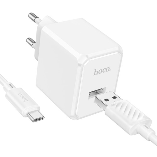 Блок питания сетевой 1 USB HOCO CS11A, Ocean, кабель Type-C, цвет: белый