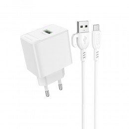 Блок питания сетевой 1 USB Borofone BAS12A, Erudite, 18Вт, QC, FCP, AFC, кабель USB - микро USB, 1.0м, цвет: белый