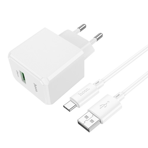 Блок питания сетевой 1 USB HOCO CS12A, Ocean, 18Вт, QC, FCP, AFC, кабель Type-C, цвет: белый