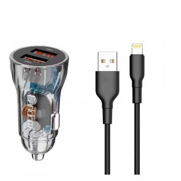 Блок питания автомобильный 2 USB Earldom ES-CC18, 2400mA, кабель  8 pin, цвет: чёрный