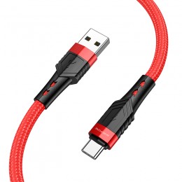 Кабель USB - Type-C Borofone BU35, 1.2м, круглый, 3.0A, нейлон, цвет: красный