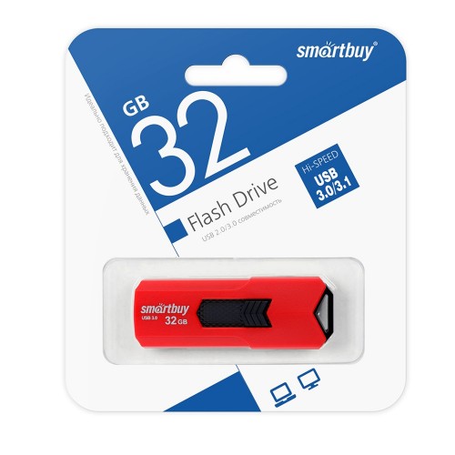 Флеш-накопитель 32Gb SmartBuy Stream, USB 3.0, пластик, красный