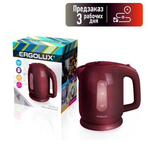 Чайник ERGOLUX, ELX-KP04-C10, 2300Вт, пластик, 1700мл, цвет: коричневый, тёмный