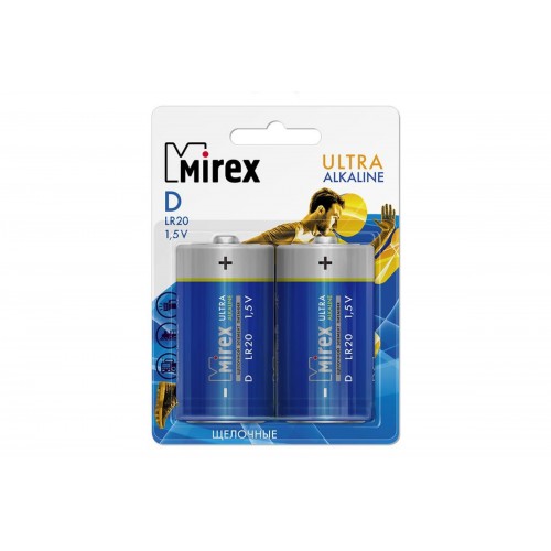 Батарейка D Mirex LR20P-2BL Ultra Alkaline, 1.5B, (2/12/96)