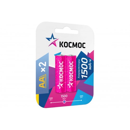 Аккумулятор AA Космос, R06-2BL, 1500mAh, (2/24/288)