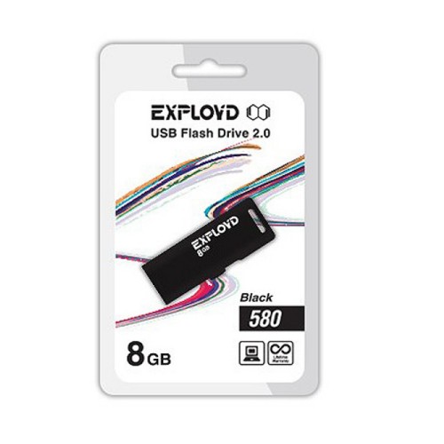 Флеш-накопитель 8Gb Exployd 580, USB 2.0, пластик, чёрный