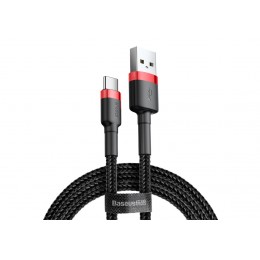 Кабель USB - Type-C Baseus Cafule, 1.0м, круглый, 3.0A, нейлон, цвет: чёрный, красная вставка