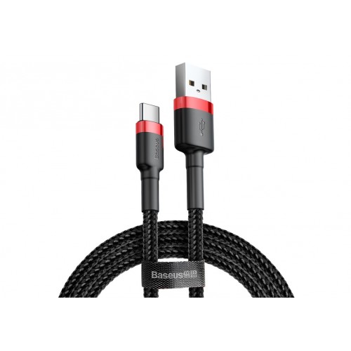 Кабель USB - Type-C Baseus Cafule, 1.0м, круглый, 3.0A, нейлон, цвет: чёрный, красная вставка