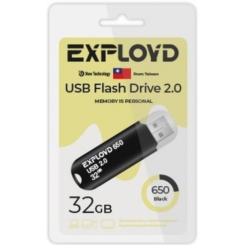 Флеш-накопитель 32Gb Exployd 650, USB 2.0, пластик, чёрный