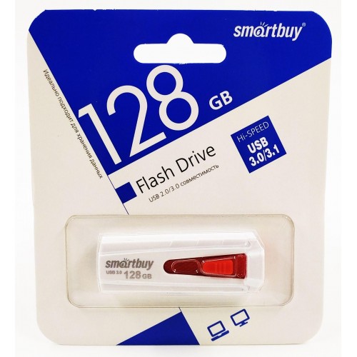 Флеш-накопитель 128Gb SmartBuy Iron, USB 3.0, пластик, белый, красная вставка