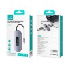 USB-концентратор Usams US-SJ643, 8 гнезд, USB3.0*3, TF, SD, Type-C, HDMI, LAN, кабель 0,15м, цвет: серый