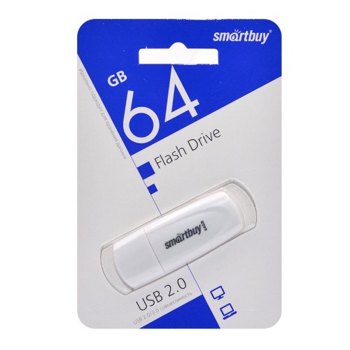 Флеш-накопитель 64Gb SmartBuy Scout, USB 2.0, пластик, белый