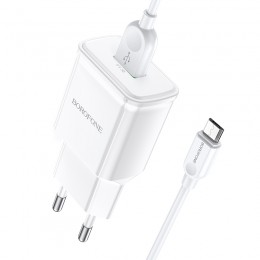 Блок питания сетевой 1 USB Borofone BA59A, Heavenly, 18Вт, QC3.0, кабель микро USB, цвет: белый