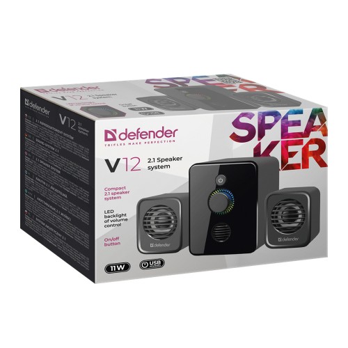 Колонка компьютерная Defender, V12, 2.1, Bluetooth, цвет: чёрный