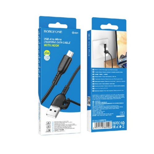 Кабель USB - микро USB Borofone BX91, 1.0м, 2.4A, цвет: чёрный