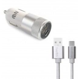 Блок питания автомобильный 1 USB, Type-C FaisON A-23, Team, 3000mA, QC3.0, PD3.0, кабель микро USB, цвет: белый
