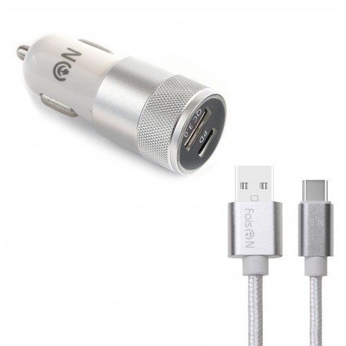 Блок питания автомобильный FaisON A-23, 1 USB, Type-C, QC3.0, белый

