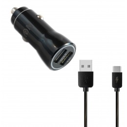 Блок питания автомобильный 2 USB FaisON A-27, Range, 2400mA, QC3.0, кабель Type-C, цвет: чёрный

