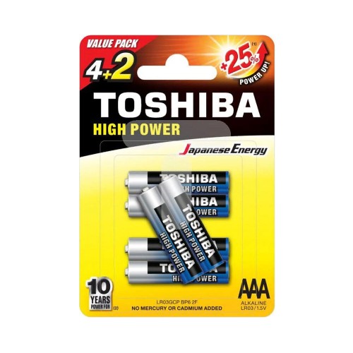 Батарейка AAA Toshiba LR03-6BL High power, 1.5B, (6/12/96), 6шт