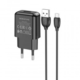 Блок питания сетевой 1 USB Borofone BA64A, 2100mA, кабель микро USB 1.0м, цвет: чёрный