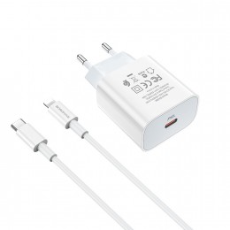 Блок питания сетевой 1 Type-C Borofone BA38A Plus, Speedy, 3000mA, 18Вт, QC3.0, PD3.0, кабель Type-C-8-pin, цвет: белый
