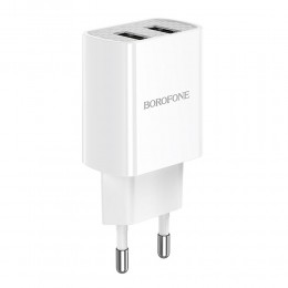 Блок питания сетевой 2 USB Borofone BA53A, Powerway, 2100mA, цвет: белый
