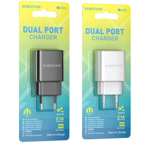 Блок питания Borofone BA53A с 2 USB, 2100mA, белый
