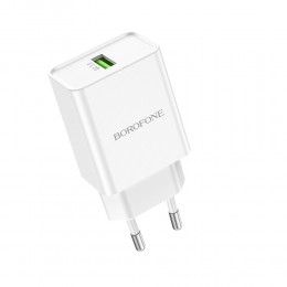 Блок питания сетевой 1 USB Borofone BN5, Jingrui, 18Вт, QC3.0, QC2.0, цвет: белый
