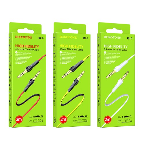 Кабель AUX Jack 3,5mm(m) - Jack 3,5mm(m) Borofone BL6, 1.0м, красный
