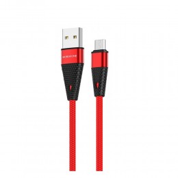 Кабель USB - Type-C Borofone BU10 Pineapple, 1.2м, круглый, 2.4A, нейлон, цвет: красный