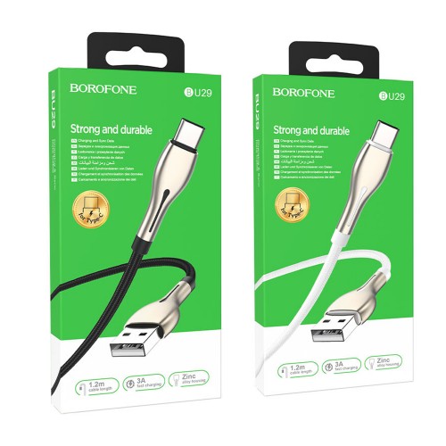 Кабель USB - Type-C Borofone BU29 Exquisite, 1.2м, круглый, 3,0А, нейлон, цвет: белый