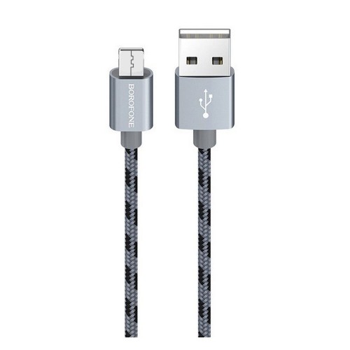 Кабель USB - микро USB Borofone BX24 Ring, 1.0м, круглый, 2.4A, нейлон, цвет: серый