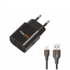 Блок питания сетевой 2 USB FaisON C-464, ONCE, 2100mA, кабель микро USB, цвет: чёрный