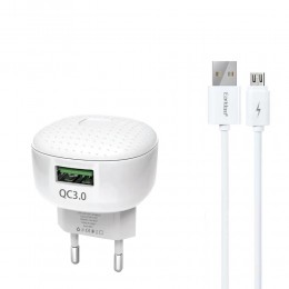 Блок питания сетевой 1 USB Earldom ES-EU12M, QC3.0, кабель микро USB, цвет: белый