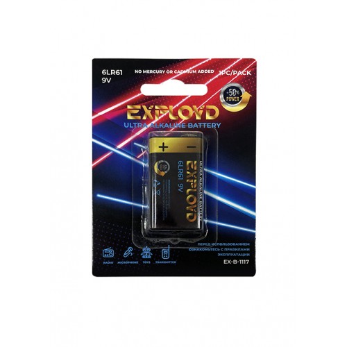 Батарейка Крона Exployd 6LR61-1BL Ultra Alkaline, 9.0B, (1/10/200), (арт.EX-B-1117), 1шт