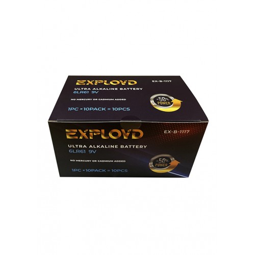 Батарейка Крона Exployd 6LR61-1BL Ultra Alkaline, 9.0B, (1/10/200), (арт.EX-B-1117), 1шт