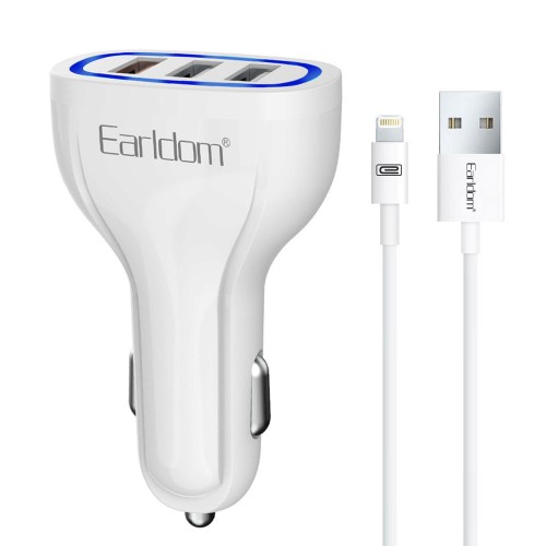 Блок питания автомобильный 3 USB Earldom ES-CC13, 2.1A, кабель  8 pin, цвет: белый