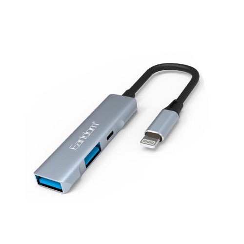 USB-концентратор Earldom ET-HUB11, 2 гнезда, Type-C, Кабель 8 pin, цвет: серебряный