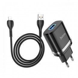 Блок питания сетевой 1 USB HOCO N1, Ardent, 2400mA, QC3.0, кабель 8 pin, цвет: чёрный