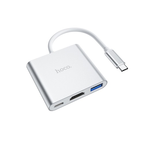 USB-концентратор HOCO HB14, Easy, USB 3,0 выхода. HDMI, Type-C+PD, алюминий, кабель Type-C, цвет: серый