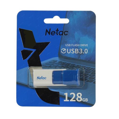 Флеш-накопитель 128Gb Netac U182, USB 3.0, пластик, белый, голубая вставка