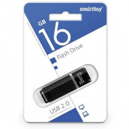 Флеш-накопитель 16Gb SmartBuy Quartz series , USB 2.0, пластик, чёрный