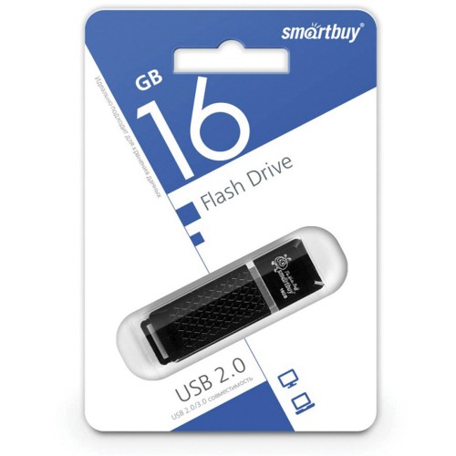 Флеш-накопитель 16Gb SmartBuy Quartz series , USB 2.0, пластик, чёрный