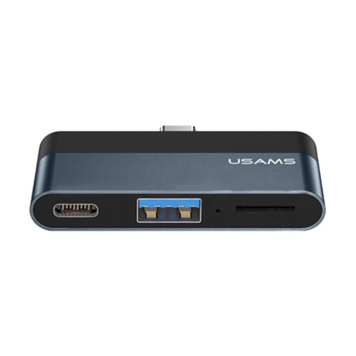 USB-концентратор Usams US-SJ491, 3 гнезда, 2 USB выход, Type-C, цвет: серый, тёмный